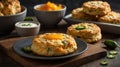 Spicy Cheddar Jalapeno Biscuits with Mango Jam and Cream Cheese Dip Royalty Free Stock Photo