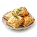 A plate of savory chicken pot pie, isolated on a white background, Royalty Free Stock Photo