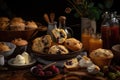 a plate of scones, muffins, and bake goods to enjoy with friends