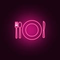 a plate and a serving icon. Elements of hotel in neon style icons. Simple icon for websites, web design, mobile app, info graphics Royalty Free Stock Photo