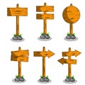 Cartoon flat illustration - set of wooden road direction sign.