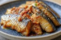 A plate of shinko with pickled baby mackerel. Royalty Free Stock Photo
