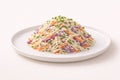 Plate of shredded white and red cabbage with carrots in creamy dressing, garnished with parsley Royalty Free Stock Photo