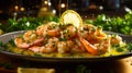 Plate of shrimp scampi sauteed in butter and garlic