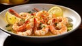 Plate of shrimp scampi sauteed in butter and garlic