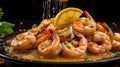 Plate of shrimp scampi sauteed in butter and garlic