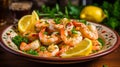 Plate of shrimp scampi sauteed in butter and garlic