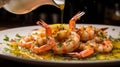 Plate of shrimp scampi sauteed in butter and garlic