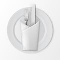 Plate with Silver Fork and Knife Folded Napkin