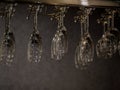 Clear champagne glasses on hanging rank Royalty Free Stock Photo