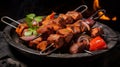 Plate of sizzling tandoori kebabs straight from oven