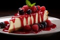 On a plate, a slice cheesecake offers exquisite indulgence