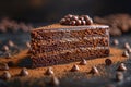 Plate with slice of tasty homemade chocolate cake on table Royalty Free Stock Photo