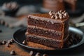 Plate with slice of tasty homemade chocolate cake on table Royalty Free Stock Photo