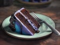 Plate with slice of tasty homemade chocolate cake on table ai generated Royalty Free Stock Photo