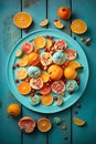 Plate with sliced oranges and fruit Royalty Free Stock Photo