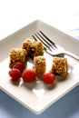 A plate of sliced up muesli bar Royalty Free Stock Photo