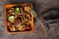 Plate soba with fried cutlets