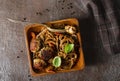 Plate soba with fried cutlets