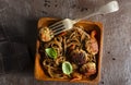 Plate soba with fried cutlets