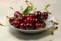On a plate sour cherry red Royalty Free Stock Photo