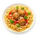 plate of spaghetti with meatballs and vegetables isolated on white background, Ai Generated Royalty Free Stock Photo