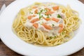 Spaghetti with smoked salmon Royalty Free Stock Photo