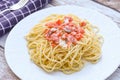 Plate of spaghetti with smoked salmon and cream Royalty Free Stock Photo