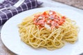 Plate of spaghetti with smoked salmon and cream Royalty Free Stock Photo