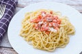 Plate of spaghetti with smoked salmon and cream Royalty Free Stock Photo