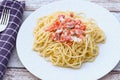 Plate of spaghetti with smoked salmon and cream Royalty Free Stock Photo