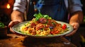 Plate of spaghetti sugo in a cooking workshop. Royalty Free Stock Photo