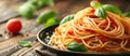 Plate of Spaghetti on Wooden Table Royalty Free Stock Photo