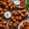 A plate of spicy buffalo cauliflower bites with a side of ranch dressing1 Royalty Free Stock Photo