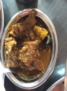 A plate of spicy mutton curry cooked in Indian style