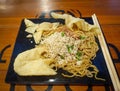 a plate of a spicy noodle at mie gacoan Indonesia