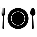 Plate with spoon and fork icon in flat style. Royalty Free Stock Photo