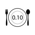 Plate, spoon, fork and 0.10 icon. Symbol of greedy company for not compensating fairly to the effort of their employees