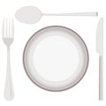 Plate, spoon, fork and knife Royalty Free Stock Photo