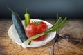 Spring Vegetables Set On Old Wooden Surface