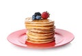 Plate with stack of tasty pancakes and fresh berries Royalty Free Stock Photo