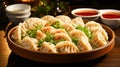A plate of steamed dumplings a healthy Chinese snack