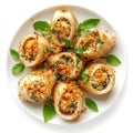 A plate of stuffed calamari garnished with herbs and breadcrumbs Royalty Free Stock Photo