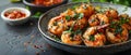 Concept Food A plate of succulent shrimp coated in tangy Lem sauce garnished beautifully Royalty Free Stock Photo