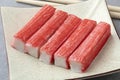 Plate with Surimi sticks close up