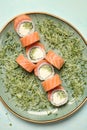 Plate of Sushi on Blue Table Royalty Free Stock Photo