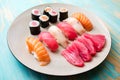 Plate of sushi and sashimi Royalty Free Stock Photo