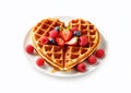 Plate with sweet belgian waffle and various berries topping on white background.Macro.AI Generative