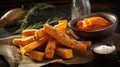 Plate of sweet potato fries with dipping sauce