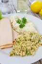 Tabbouleh, celery and cooked chicken slices